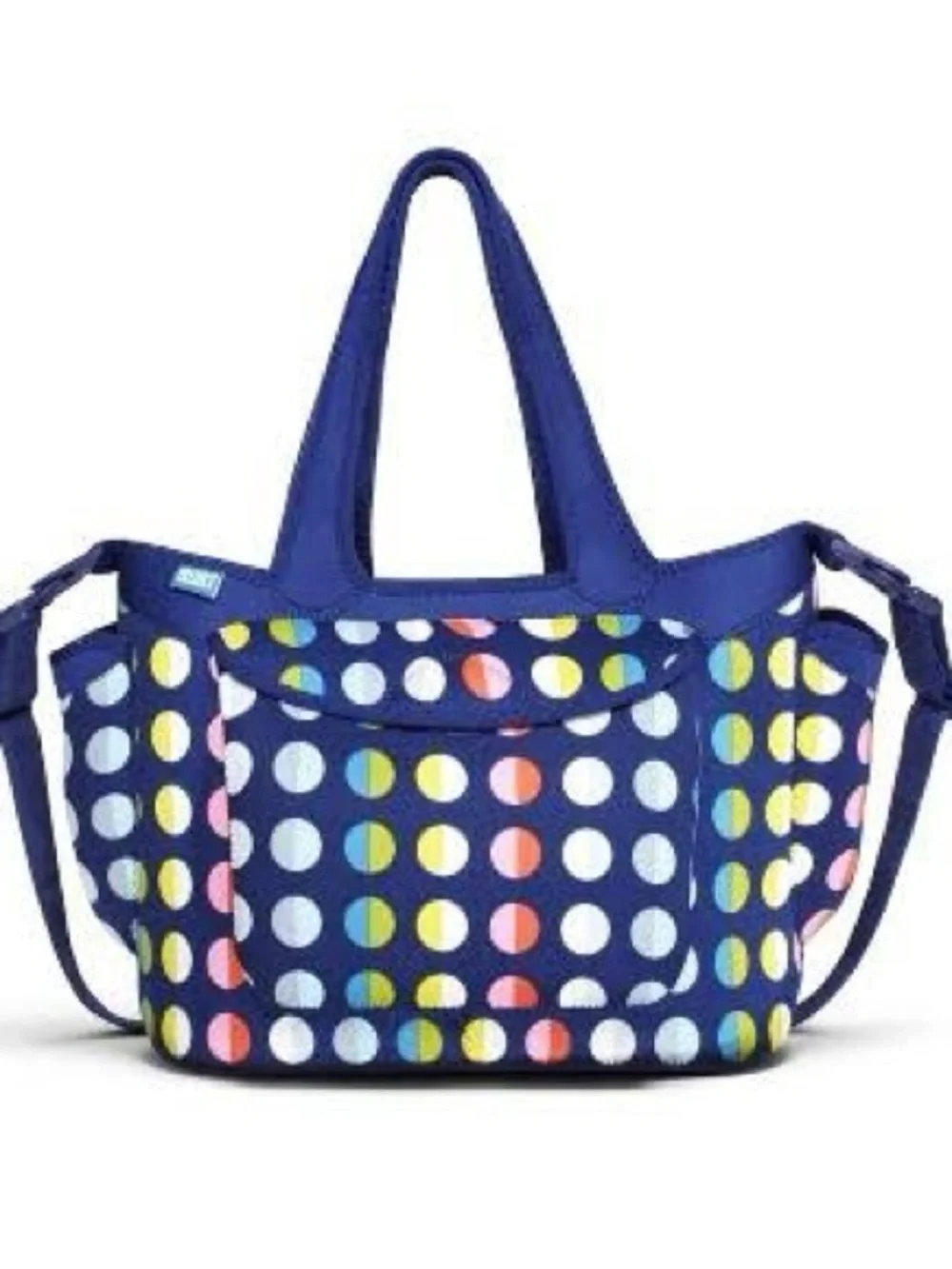 BUILT Go-Go Diaper Tote - Navy with Multicolor Dots (changing pad included)